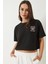 Kadın Teddy Nakışlı Penye Crop T-Shirt 1