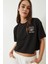 Kadın Teddy Nakışlı Penye Crop T-Shirt 2
