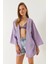 Kadın Keten Dokulu Kısa Basic Kimono 1