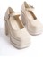 Kadın Napoli Krem Cilt Tek Baretli (12 cm ) Platform Topuklu Ayakkabı 4