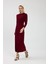 Bordo Drape Detaylı Elbise 1