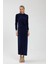 Lacivert Drape Detaylı Elbise 4