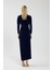 Lacivert Drape Detaylı Elbise 5