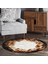 Kareli Kahverengi Beyaz Desenli Yuvarlak Dana Derisi Halı, Şık Salon ve Oturma Odası Halısı 2