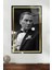 Gold Şeritli Gri Yapay Zeka Atatürk Portresi Cam Tablo, Ev Ofis Dekoru, Hediyelik Duvar Dekorasyonu 1
