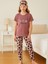 Kız Çocuk Pamuklu Kısa Kol Leopar Desenli Pijama Takım(Uyku Bandı Dahil) 1