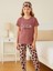 Kız Çocuk Pamuklu Kısa Kol Leopar Desenli Pijama Takım(Uyku Bandı Dahil) 4