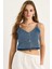 Kadın Ince Askılı V Yaka Crop Denim Bluz 1