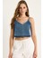 Kadın Ince Askılı V Yaka Crop Denim Bluz 2