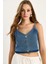 Kadın Ince Askılı V Yaka Crop Denim Bluz 4