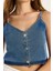 Kadın Ince Askılı V Yaka Crop Denim Bluz 5