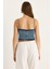 Kadın Ince Askılı V Yaka Crop Denim Bluz 6