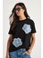 Çiçek Taş Aksesuarlı Kısa Kollu Bisiklet Yaka T-Shirt 2