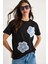Çiçek Taş Aksesuarlı Kısa Kollu Bisiklet Yaka T-Shirt 3