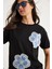Çiçek Taş Aksesuarlı Kısa Kollu Bisiklet Yaka T-Shirt 5
