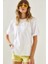 Kadın Yandan Yırtmaçlı Kol Katlama Detaylı Bisiklet Yaka Kısa Kollu Basic T-Shirt 3