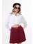 Kemerli Pileli Bordo Mini Etek - KED1001 1