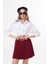 Kemerli Pileli Bordo Mini Etek - KED1001 2