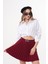 Kemerli Pileli Bordo Mini Etek - KED1001 4