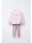Kız Çocuk Pamuklu Pembe Fiyonk Desenli Sweatshirt ve Çiçek Desenli Tayt Takım 1