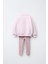 Kız Çocuk Pamuklu Pembe Fiyonk Desenli Sweatshirt ve Çiçek Desenli Tayt Takım 2