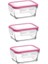 Pembe Kapaklı Cam Saklama Kabı Seti, 3'lü, 400 Cc, Şık ve Dayanıklı Tasarım 1
