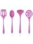 Pembe Silikon Servis Seti, Kepçe, Kevgir, Spatula, 4'lü 1