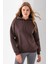 Kadın Kapüşonlu Basic 3ip Sweatshirt Kahverengi - 2604 2
