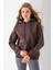 Kadın Kapüşonlu Basic 3ip Sweatshirt Kahverengi - 2604 3