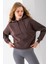 Kadın Kapüşonlu Basic 3ip Sweatshirt Kahverengi - 2604 5