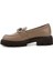 Kadın Vizon Antik Kalın Topuklu Tokalı Hakiki Deri Loafer Ayakkabı 3