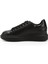 Kadın Kömür Bağcıklı Dolgu Taban Hakiki Deri Sneaker 4