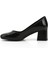 Kadın Siyah - Rugan Küt Burun Orta Kalın Topuklu Hakiki Deri Ayakkabı 4