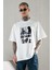 Erkek Beyaz Oversize Bol Kesim Baskılı Tişört %100 Pamuk 3