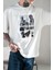 Erkek Beyaz Oversize Bol Kesim Baskılı Tişört %100 Pamuk 4