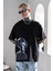 Siyah Oversize Tişört Baskılı Bol Kesim Tişört %100 Pamuk 1