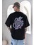 Siyah Oversize Tişört Baskılı Bol Kesim Tişört %100 Pamuk 3