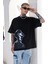 Siyah Oversize Tişört Baskılı Bol Kesim Tişört %100 Pamuk 4