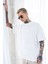 Erkek Beyaz Oversize Tişört Arkası Baskılı Bol Kesim %100 Pamuk 4