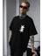 Siyah Oversize Tişört Baskılı Bol Kesim %100 Pamuk 1