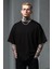 Erkek Siyah Oversize Tişört Arkası Baskılı Bol Kesim Tişört %100 Pamuk 1