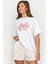 Trend Kadın Tişört - %100 Pamuk Fiyonk Kiraz Baskılı Oversize Beyaz 2