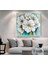 |metal Çerçeveli Kanvas Tablo Turkuaz Beyaz Çiçek Desen |ckkare 1