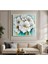 |metal Çerçeveli Kanvas Tablo Turkuaz Beyaz Çiçek Desen |ckkare 2