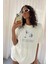 Trend Kadın Tişört - %100 Pamuk Martini Kadeh Baskılı Oversize Beyaz 1