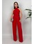 Amber Kadın Kemer Detaylı Askılı Bol Paça Kırmızı Tulum – Rahat Şık Yazlık Kombin 1