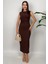 Arden Kadın Kahverengi Düz Midi Elbise – Minimal ve Klasik Zarafet 1