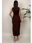 Arden Kadın Kahverengi Düz Midi Elbise – Minimal ve Klasik Zarafet 5