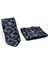 Gri Şal Desenli Lacivert Dokuma Kumaş Mendilli Slim Fit Kravat // SDK-2507-2 2