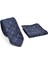 Gri Kırcıllı Desenli Lacivert Dokuma Kumaş Mendilli Slim Fit Kravat // SDK-2501-2 2